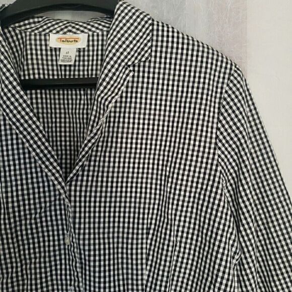 Talbots Womens Long Sleeve Shirt Size 12 Blouse Black White Checkered Non-iron - Picture 4 of 10
